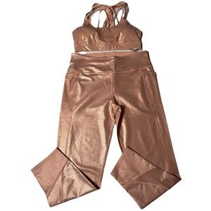Victoria's Secret Sport Rose Gold Legging Set L Metallic Bra Pants